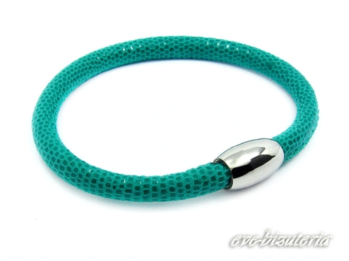 bransoletka z rzemienia skóra węża miętowa z zapięciem magnetycznym ze steli szlachetnej 316L 0391
