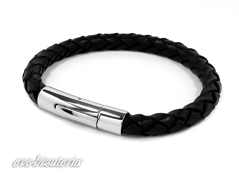 Bransoletka męska z rzemienia i stali szlachetnej 0994