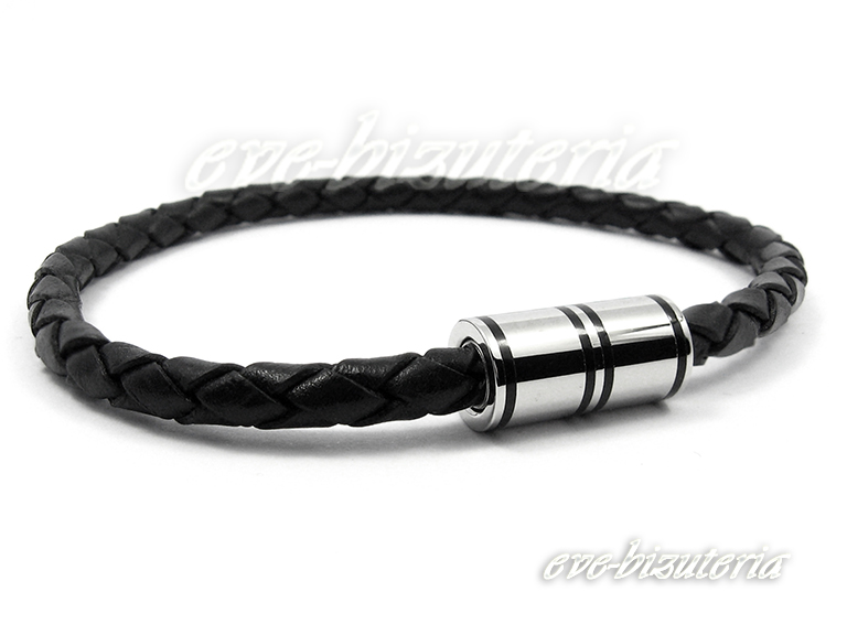 Bransoletka męska z rzemienia i stali szlachetnej 0994